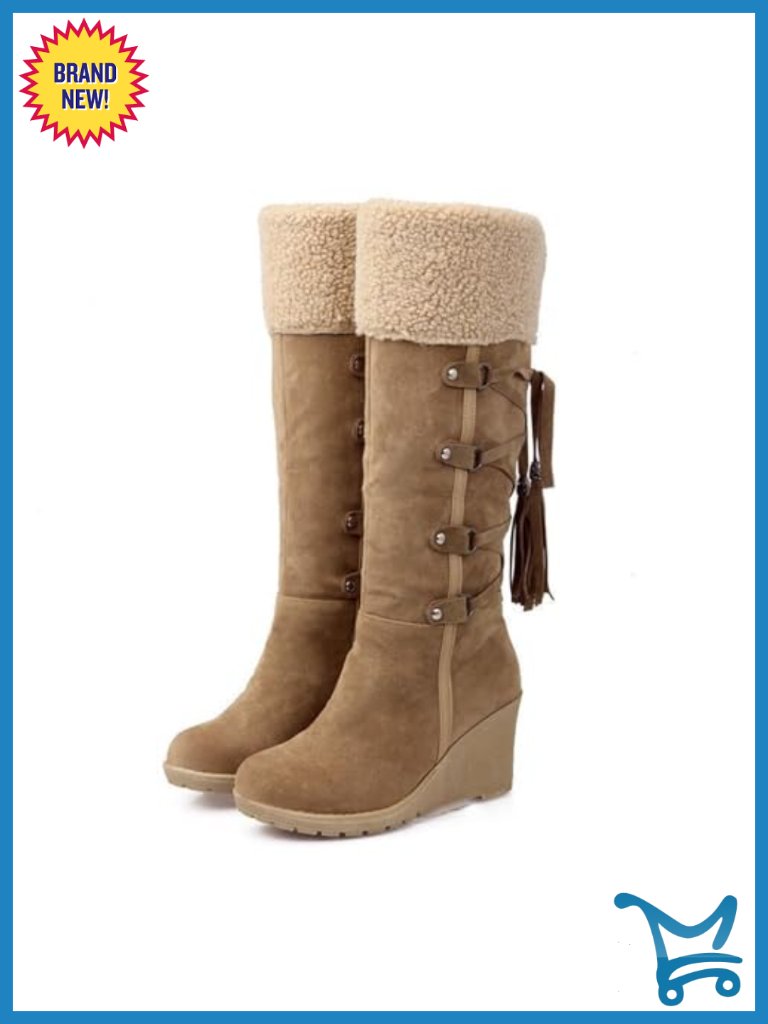 Women's Faux Fur Lined Wedge Over-The-Knee Snow Boots Non-Slip